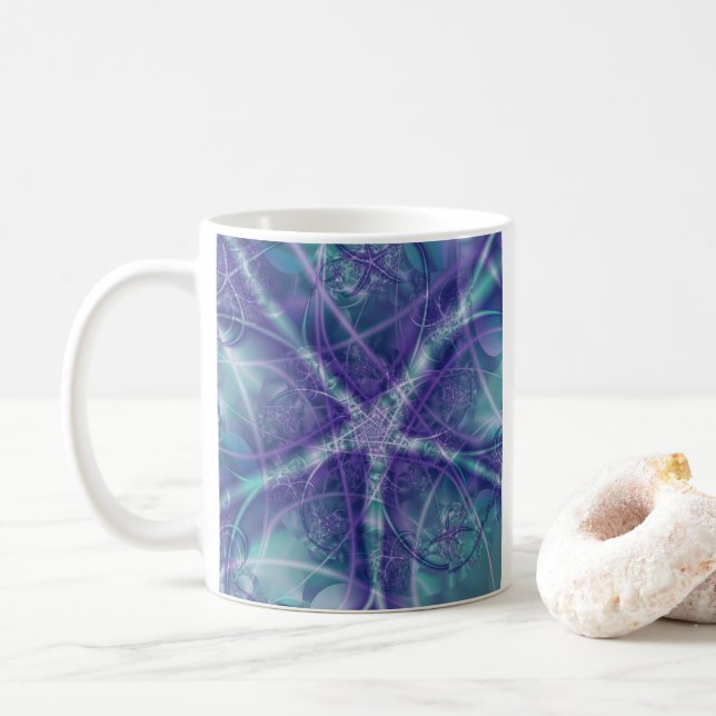 Fractal med Lila Blue - och White Star-former Kaffemugg (Med munk)