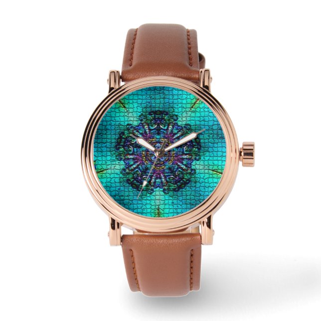 FRACTAL MOSAIC-ABSTRAKTEN FÖR TURQUOISE BLUE ARMBANDSUR (Framsida)