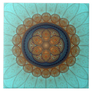 Fractal ornament av röd blommigt kakelplatta