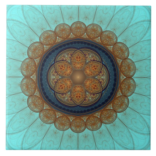 Fractal ornament av röd blommigt kakelplatta (Framsidan)