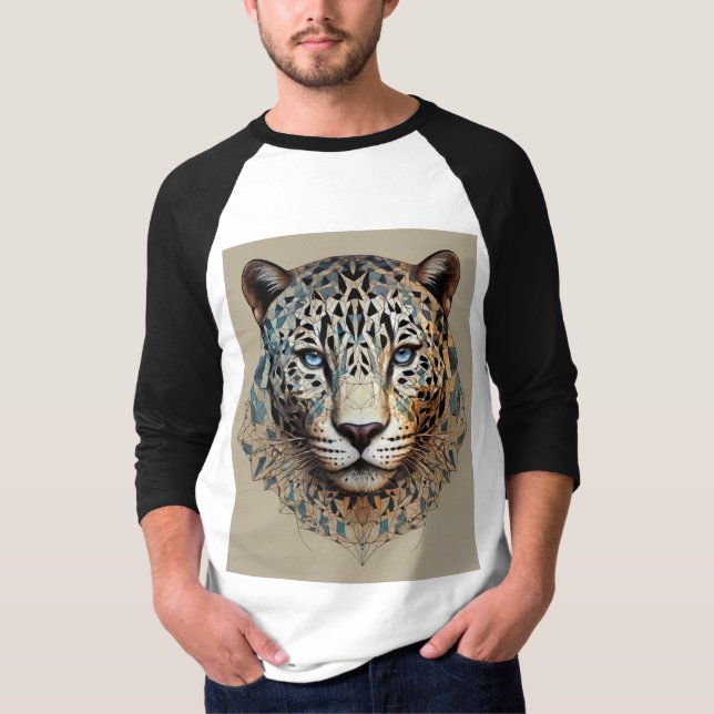 Fractal Power: Geometric Jaguar T-Shirt. T Shirt (Framsida)