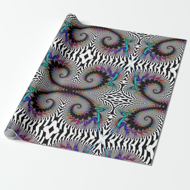 Fractal Rainbow Spiral Black White Abstrakt Presentpapper (Utrullad)