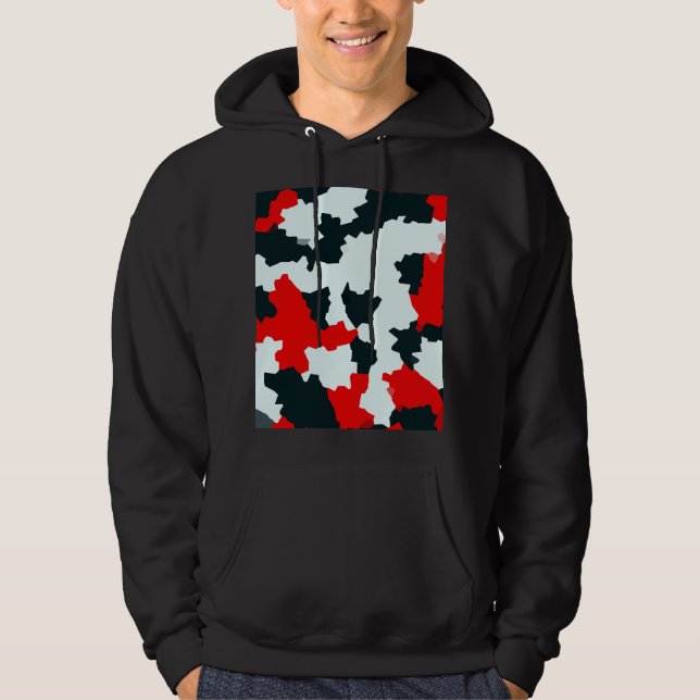 Fractal Red Black White Mönster Design Hoodie (Framsida)