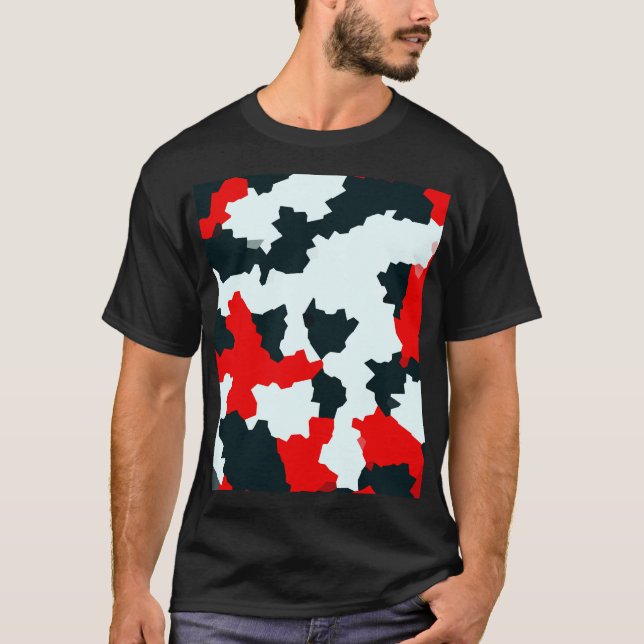 Fractal Red Black White Mönster Design T Shirt (Framsida)