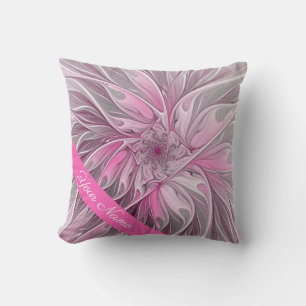Fractal Rosa Flower Dream, blommigt Fantasy Art Na Kudde