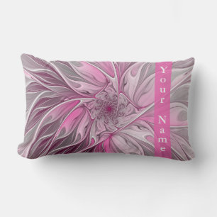Fractal Rosa Flower Dream, blommigt Fantasy Art Na Lumbarkudde