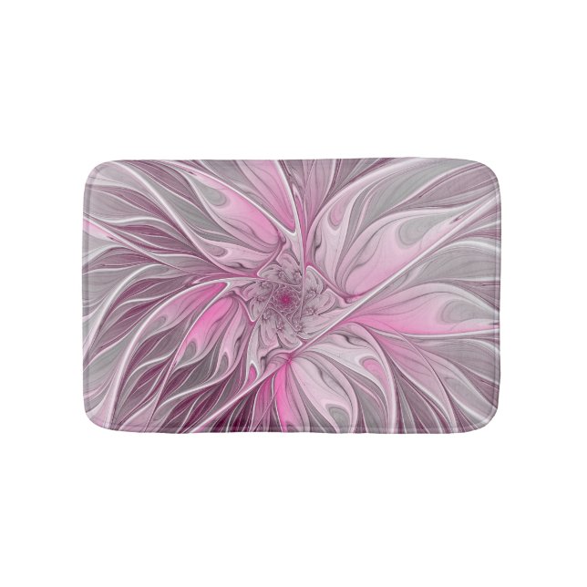 Fractal Rosa Flower Dream, Blommigt Fantasy Mönste Badrumsmatta (Framsidan)