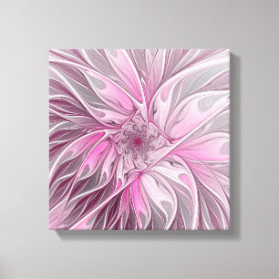 Fractal Rosa Flower Dream, blommigt Fantasy Mönste Canvastryck