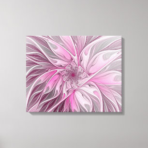 Fractal Rosa Flower Dream, blommigt Fantasy Mönste Canvastryck