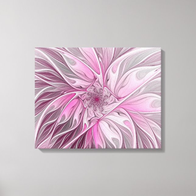 Fractal Rosa Flower Dream, blommigt Fantasy Mönste Canvastryck (Framsida)