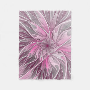 Fractal Rosa Flower Dream, blommigt Fantasy Mönste Fleecefilt