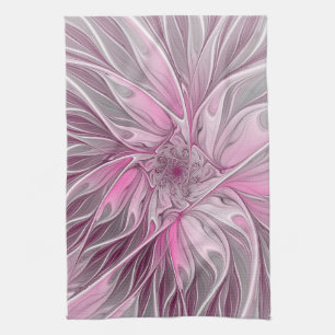 Fractal Rosa Flower Dream, Blommigt Fantasy Mönste Kökshandduk