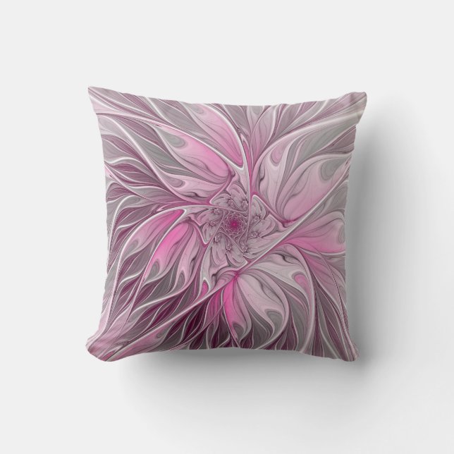 Fractal Rosa Flower Dream, blommigt Fantasy Mönste Kudde (Framsida)