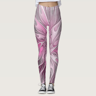 Fractal Rosa Flower Dream, Blommigt Fantasy Mönste Leggings