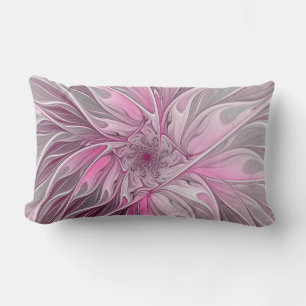 Fractal Rosa Flower Dream, blommigt Fantasy Mönste Lumbarkudde