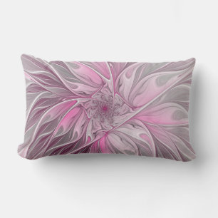Fractal Rosa Flower Dream, Blommigt Fantasy Mönste Lumbarkudde