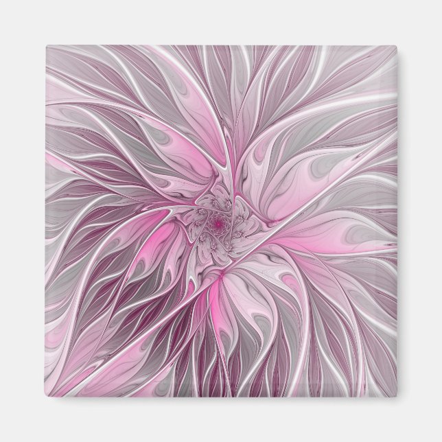 Fractal Rosa Flower Dream, Blommigt Fantasy Mönste Magnet (Framsidan)