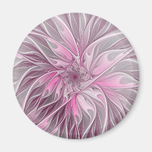 Fractal Rosa Flower Dream, Blommigt Fantasy Mönste Magnet