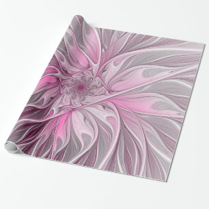 Fractal Rosa Flower Dream, blommigt Fantasy Mönste Presentpapper