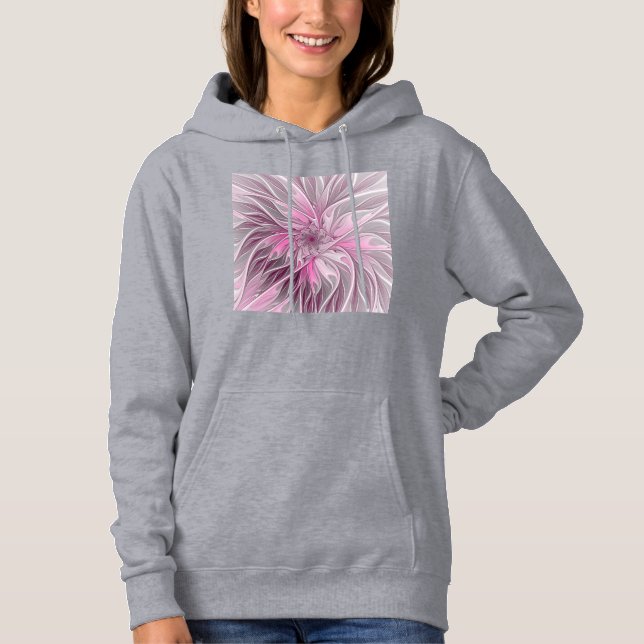 Fractal Rosa Flower Dream, Blommigt Fantasy Mönste T Shirt (Framsida)