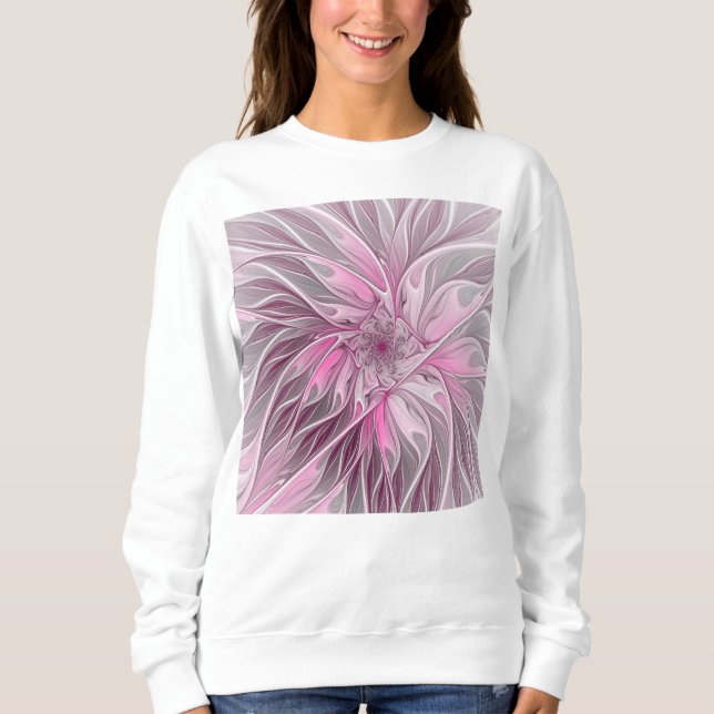 Fractal Rosa Flower Dream, Blommigt Fantasy Mönste T Shirt (Framsida)