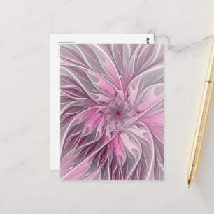 Fractal Rosa Flower Dream, Blommigt Fantasy Mönste Vykort