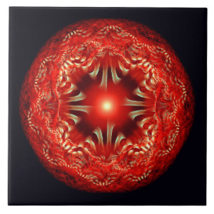 Fractal round red mandala kakelplatta