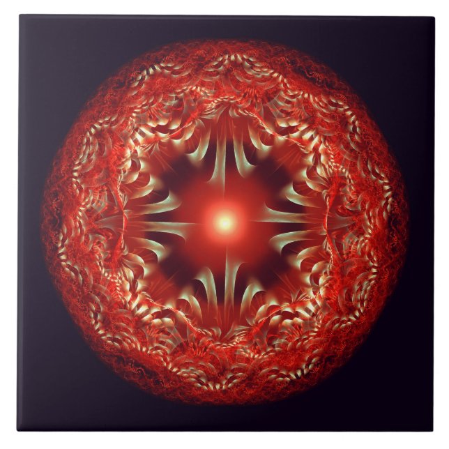 Fractal round red mandala kakelplatta (Framsidan)