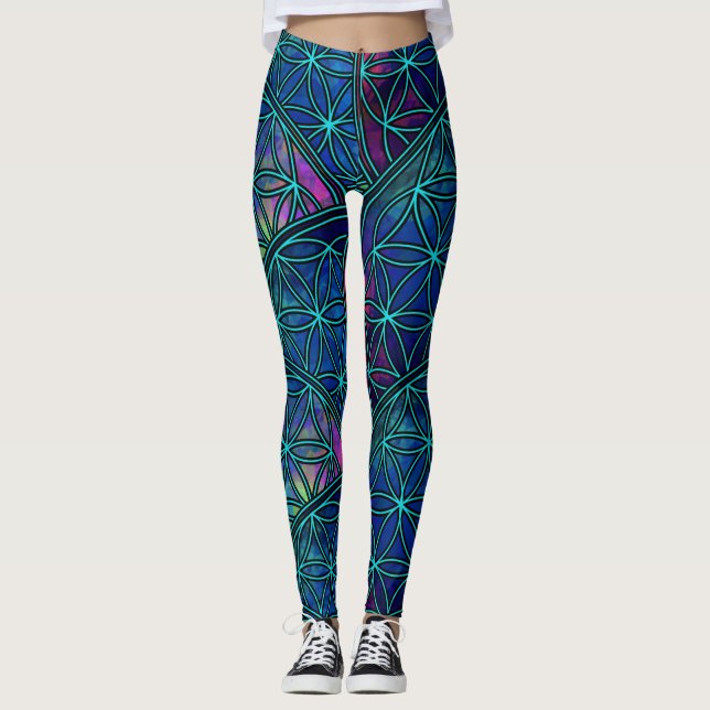 Fractal Seed of Life Flower Helig Geometry  Leggings (Framsida)