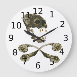 Fractal Skull och grenben Stor Klocka