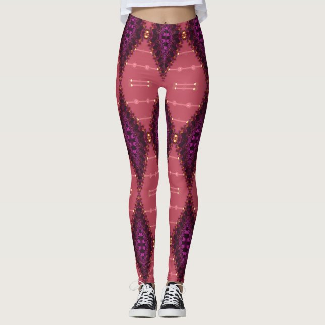 Fractal Snöre Lila+Earth Rosa Leggings ★ Psydefx A (Framsida)