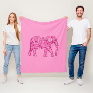 Fractal-snurrande elefant, fuchsia och rosa fleecefilt