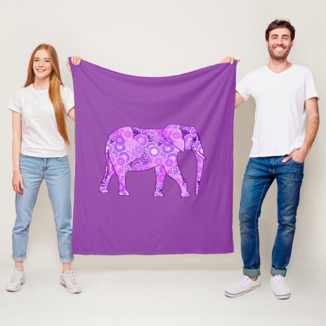 Fractal snurrande elefant, lila och orkidé fleecefilt (På plats)