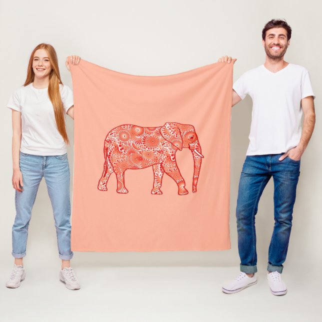 Fractal snurrande elefant, orange av korall och pe fleecefilt (På plats)