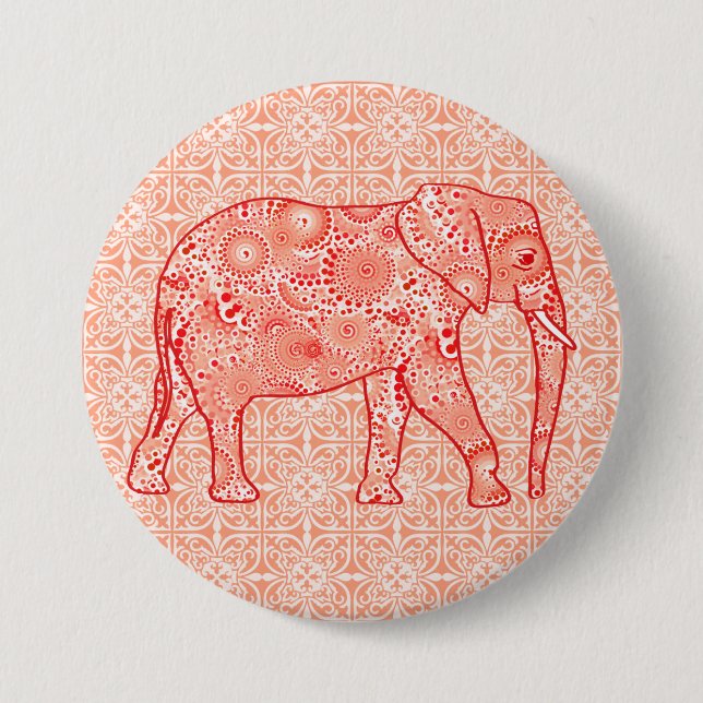 Fractal snurrande elefant - orange av korall och v knapp (Framsida)