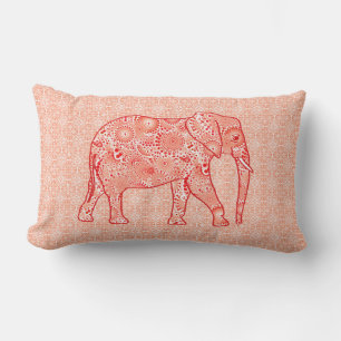 Fractal snurrande elefant - orange av korall och v lumbarkudde