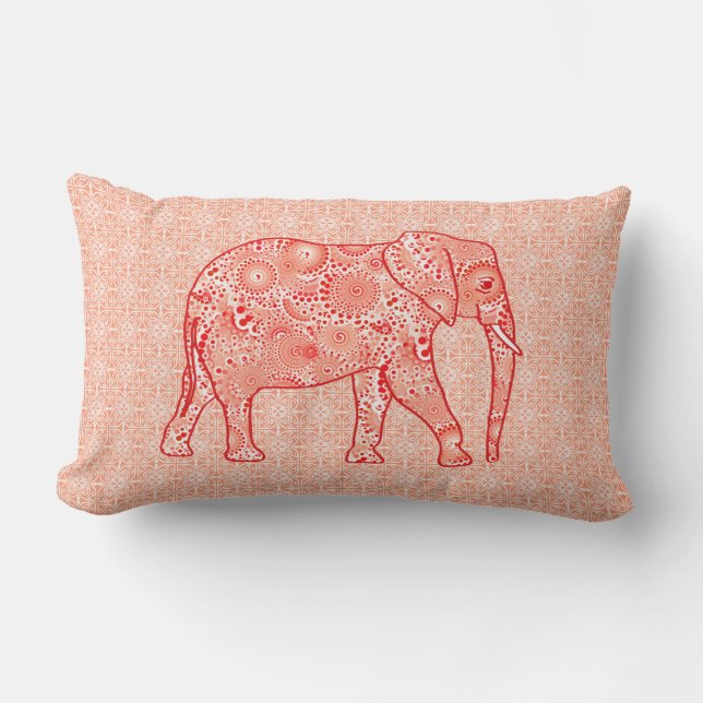 Fractal snurrande elefant - orange av korall och v lumbarkudde (Framsida)