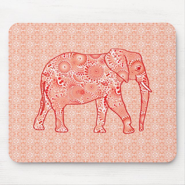 Fractal snurrande elefant - orange av korall och v musmatta (Framsidan)
