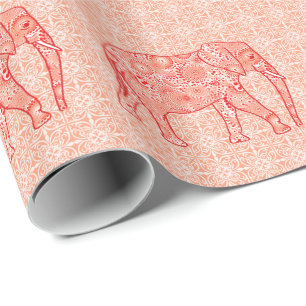 Fractal snurrande elefant - orange av korall och v presentpapper