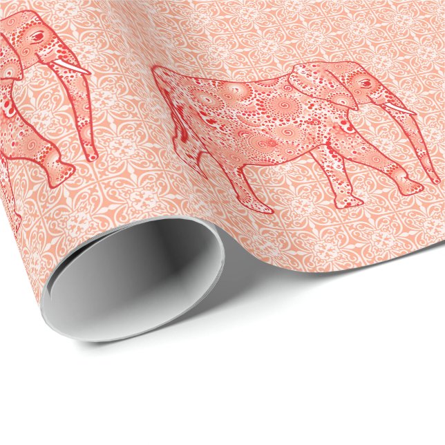 Fractal snurrande elefant - orange av korall och v presentpapper (Rullad Hörn)
