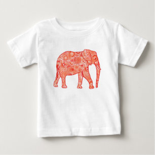 Fractal snurrande elefant - orange av korall och v tee shirt