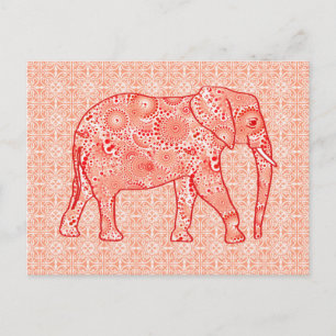 Fractal snurrande elefant - orange av korall och v vykort