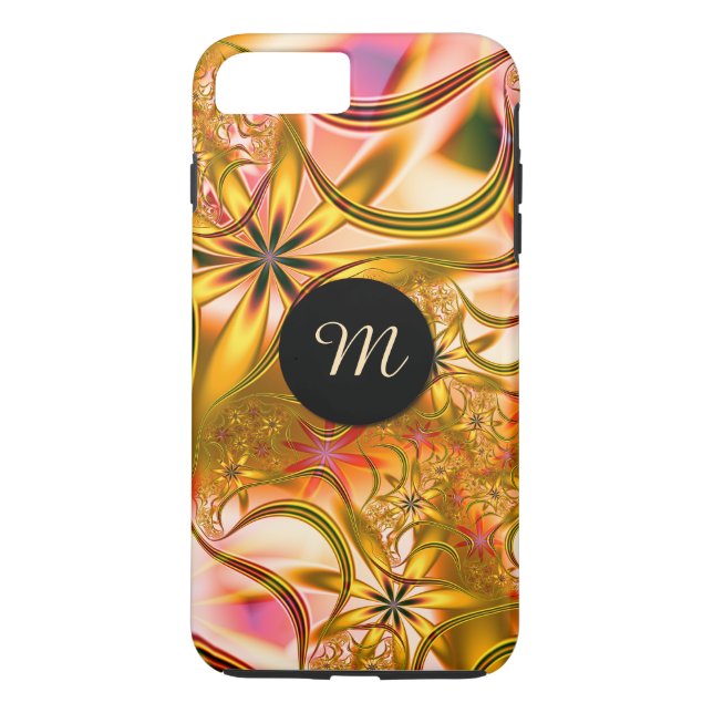 Fractal som blomstrar den guld- monogramen Case-Mate iPhone skal (Baksida)