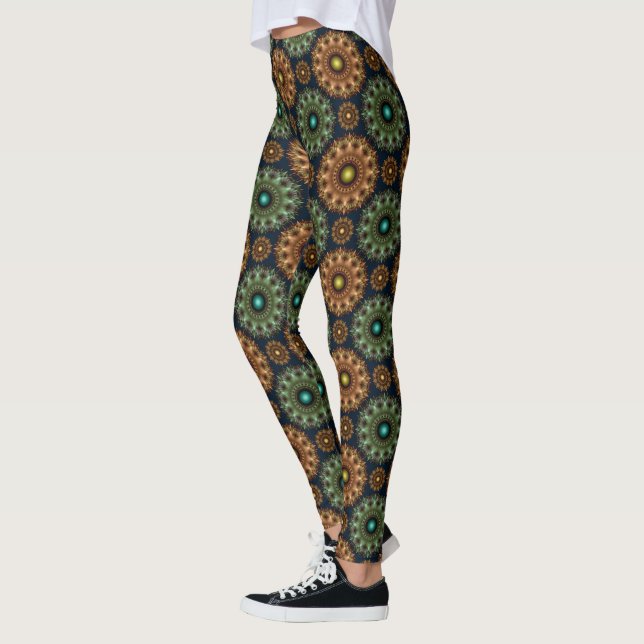Fractal, strålande, blank, ornerad dekoration leggings (Vänster)