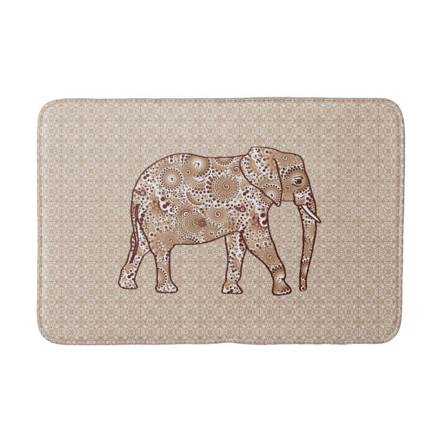 Fractal Swirl Elephant, Brown och Taupe Bath Mat Badrumsmatta (Framsidan)