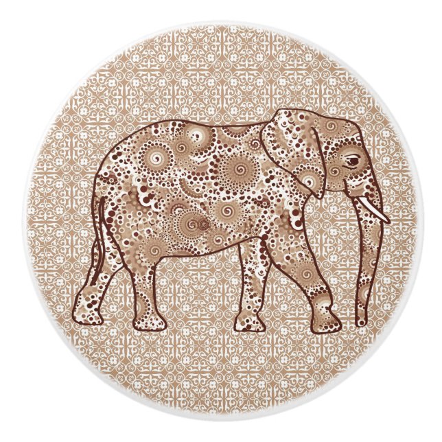 Fractal Swirl Elephant, Brown och Taupe Knopp (Framsidan)