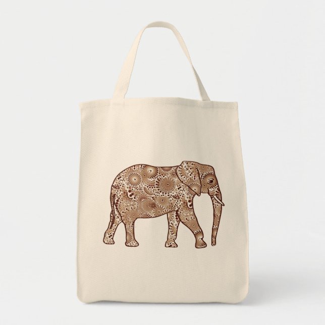 Fractal Swirl Elephant, Brown och Taupe Tygkasse (Framsidan)