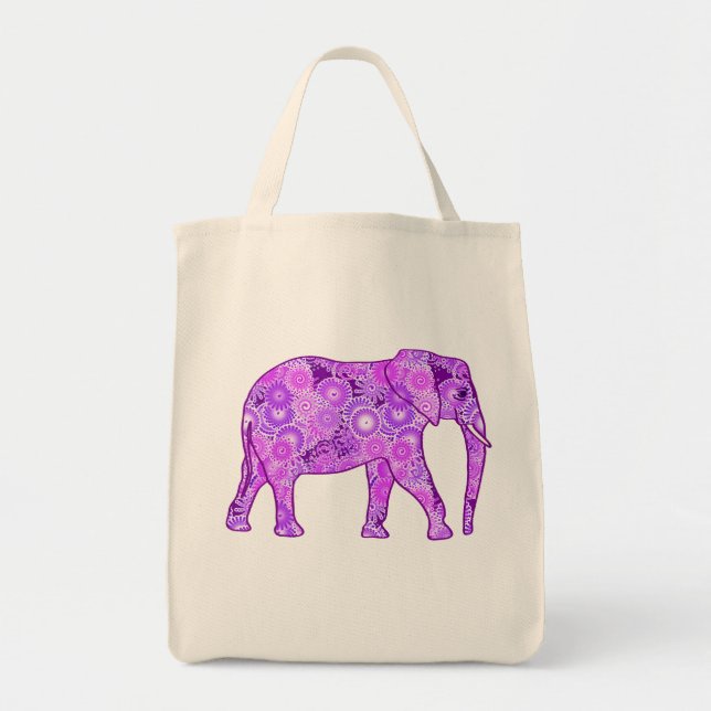 Fractal Swirl Elephant, Lila och Orchid Tygkasse (Framsidan)