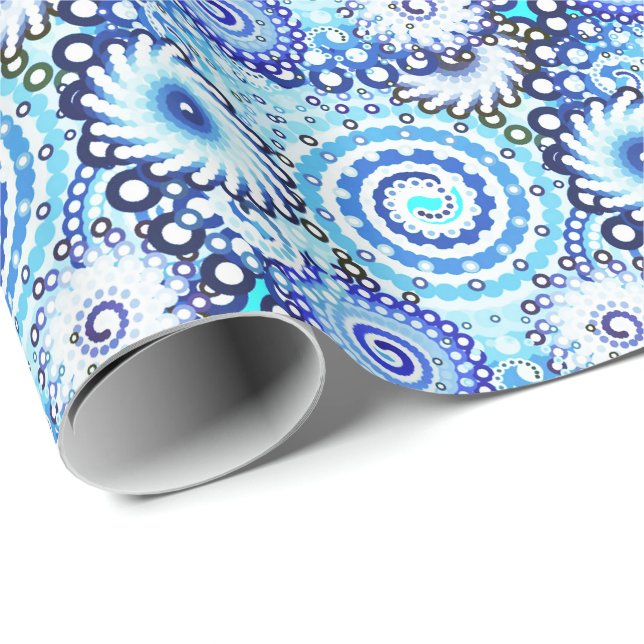 Fractal swirl mönster, blå nyanser presentpapper (Rullad Hörn)
