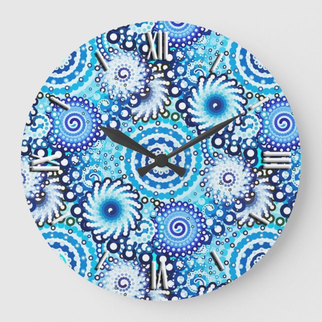 Fractal swirl mönster, blå nyanser stor klocka (Framsida)